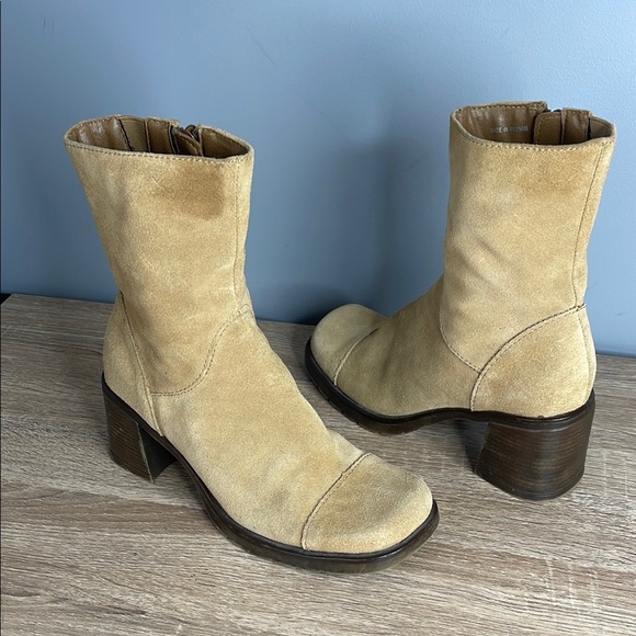 Vintage Y2K Transit Tan Suede Chunky Over Ankle Boots Square Toe Block Heel 38 - Picture 11 of 11
